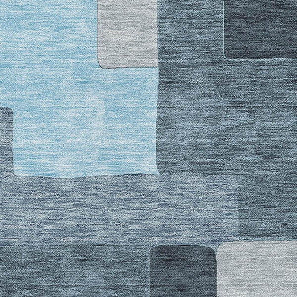HomeRoots 5' X 8' Sky Blue and Gray Geometric Area Rug - Washable, Durable, UV Protected for Modern Spaces 675740