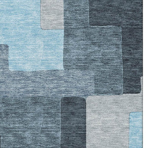HomeRoots 5' X 8' Sky Blue and Gray Geometric Area Rug - Washable, Durable, UV Protected for Modern Spaces 675740
