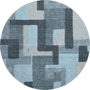 HomeRoots 8' Sky Blue and Gray Geometric Washable Round Rug - Durable, Stain-Resistant, UV Protected Design 675741