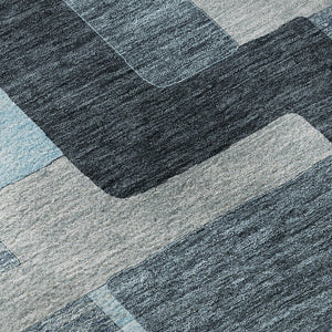 HomeRoots 8' Sky Blue and Gray Geometric Washable Round Rug - Durable, Stain-Resistant, UV Protected Design 675741