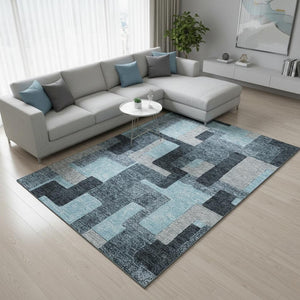 HomeRoots 8' X 10' Sky Blue & Gray Geometric Area Rug - Washable, UV-Protected, Durable for Kids & Pets! 675742