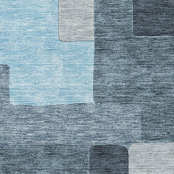 HomeRoots 8' X 10' Sky Blue & Gray Geometric Area Rug - Washable, UV-Protected, Durable for Kids & Pets! 675742