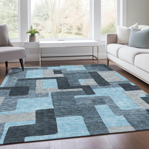 HomeRoots 9' X 12' Sky Blue and Gray Geometric Area Rug - Stylish, Washable, UV-Protected for Busy Homes 675743