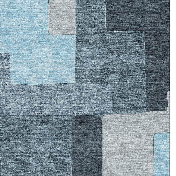 HomeRoots 9' X 12' Sky Blue and Gray Geometric Area Rug - Stylish, Washable, UV-Protected for Busy Homes 675743