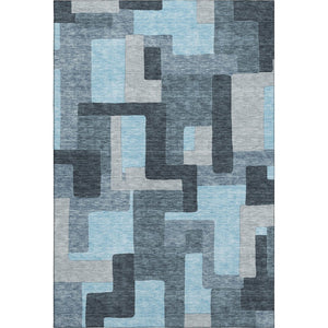 HomeRoots 10' X 14' Sky Blue & Gray Geometric Area Rug - Washable, UV Protected, Perfect for High-Traffic Spaces 675744
