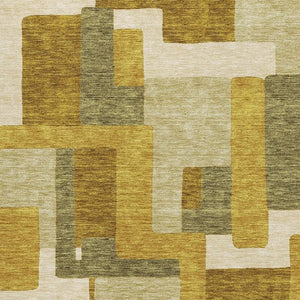 HomeRoots 5' X 8' Washable Wheat Ivory & Gold Geometric Area Rug with UV Protection for Stylish Living Spaces 675746