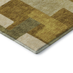 HomeRoots 8' Wheat Ivory and Gold Geometric Round Rug - Stylish, Washable, UV-Protected for Family Spaces 675747