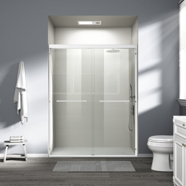 English Elm 56" Semi-frameless Bypass Shower Door Tempered Glass White Aluminum Walk-in W1920S00201