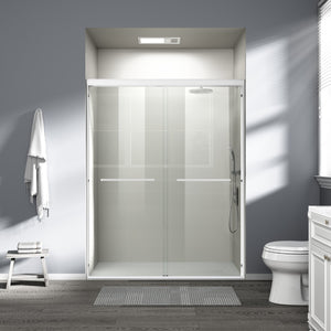English Elm 56" Frameless Sliding Shower Door Tempered Glass Soft Close Matte Hardware Alcove Fit White W1920P385300