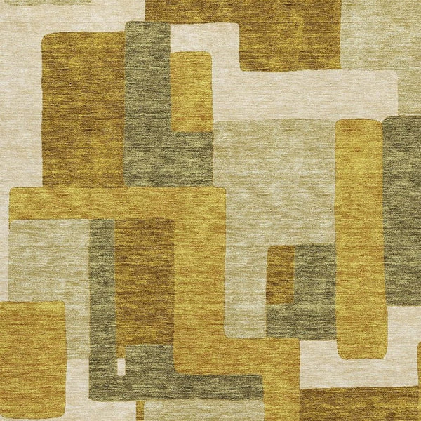 HomeRoots 9' X 12' Washable Geometric Area Rug in Wheat Ivory & Gold - UV Protected, Stain-Resistant Design 675749