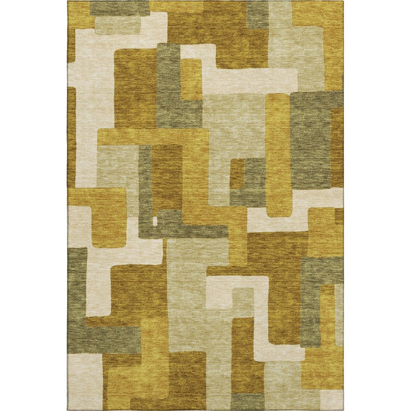 HomeRoots 10' X 14' Wheat Ivory Gold Geometric Area Rug - Washable, UV-Resistant, Stain-Proof & Modern Design! 675750