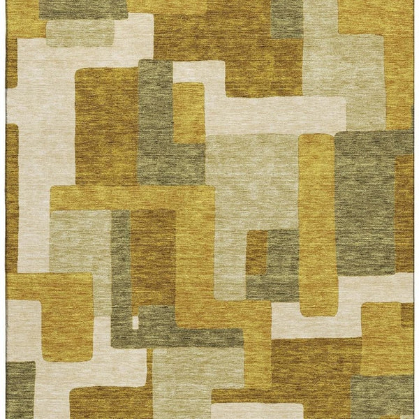 HomeRoots 10' X 14' Wheat Ivory Gold Geometric Area Rug - Washable, UV-Resistant, Stain-Proof & Modern Design! 675750