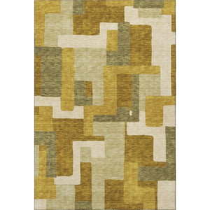HomeRoots 10' X 14' Wheat Ivory Gold Geometric Area Rug - Washable, UV-Resistant, Stain-Proof & Modern Design! 675750