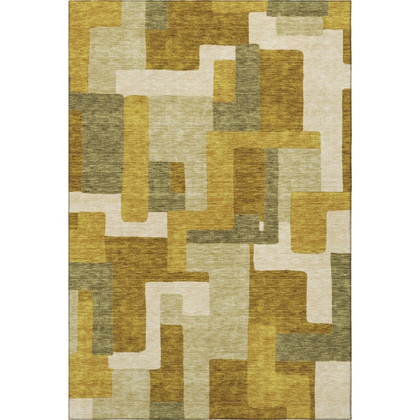 HomeRoots 10' X 14' Wheat Ivory Gold Geometric Area Rug - Washable, UV-Resistant, Stain-Proof & Modern Design! 675750