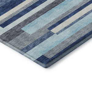 HomeRoots 5' Stylish Blue Ivory and Gray Striped Area Rug – Washable, UV Protected, Family-Friendly Design! 675752