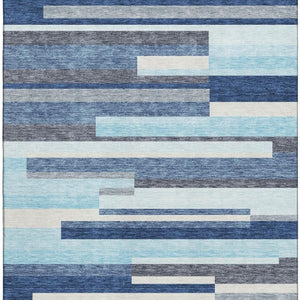 HomeRoots 5' Stylish Blue Ivory and Gray Striped Area Rug – Washable, UV Protected, Family-Friendly Design! 675752