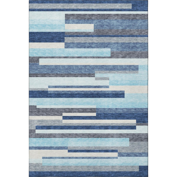 HomeRoots 5' Stylish Blue Ivory and Gray Striped Area Rug – Washable, UV Protected, Family-Friendly Design! 675752