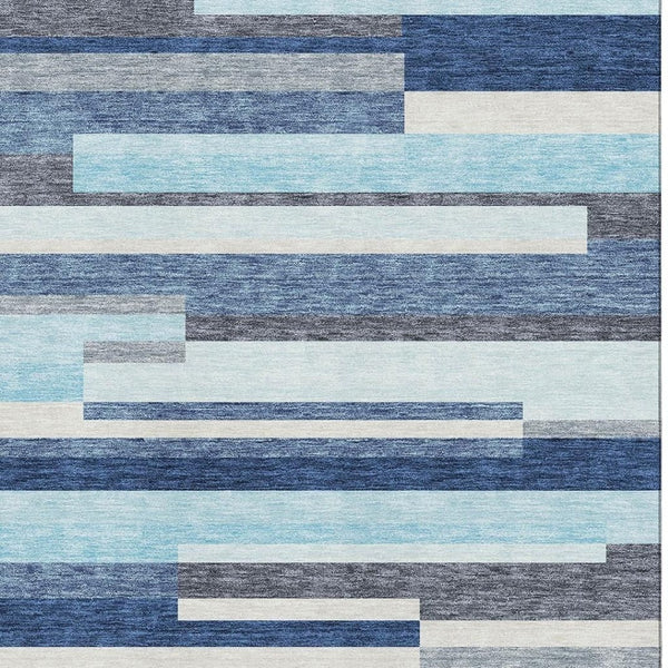 HomeRoots 10' X 14' Striped Area Rug in Blue, Ivory & Gray – Durable, UV-Protected & Machine-Washable Design 675756