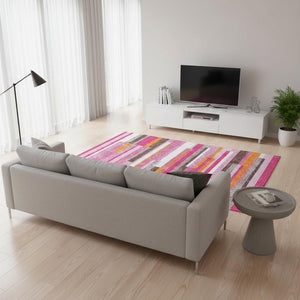 HomeRoots 5' Blush Orange & Gray Striped Washable Area Rug with UV Protection for Stylish, Durable Living Spaces 675758