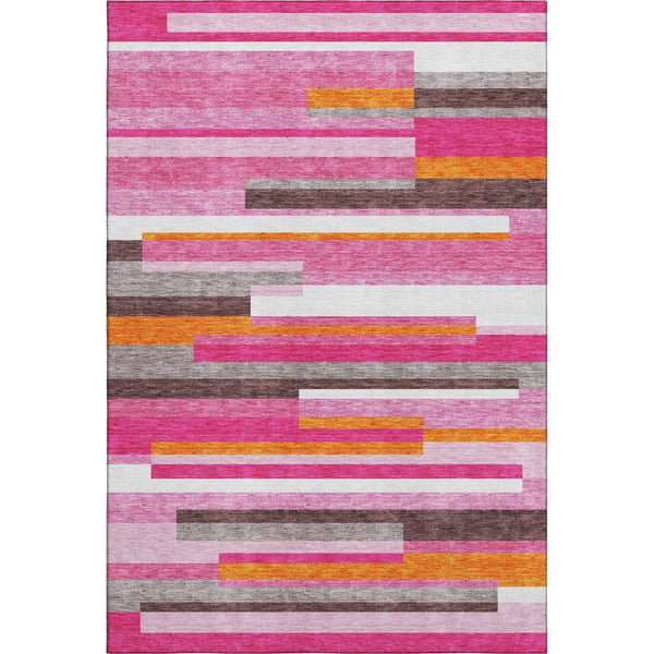 HomeRoots 5' Blush Orange & Gray Striped Washable Area Rug with UV Protection for Stylish, Durable Living Spaces 675758