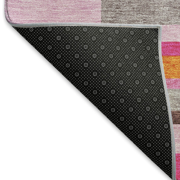 HomeRoots 5' Blush Orange & Gray Striped Washable Area Rug with UV Protection for Stylish, Durable Living Spaces 675758