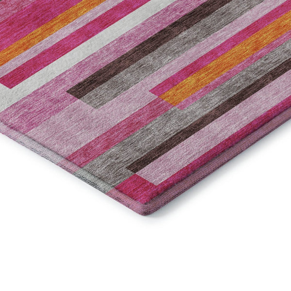 HomeRoots 5' Blush Orange & Gray Striped Washable Area Rug with UV Protection for Stylish, Durable Living Spaces 675758