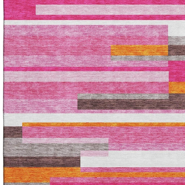 HomeRoots 5' Blush Orange & Gray Striped Washable Area Rug with UV Protection for Stylish, Durable Living Spaces 675758