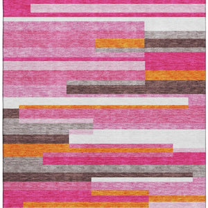 HomeRoots 5' Blush Orange & Gray Striped Washable Area Rug with UV Protection for Stylish, Durable Living Spaces 675758