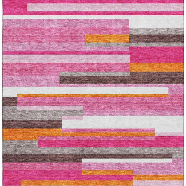 HomeRoots 5' Blush Orange & Gray Striped Washable Area Rug with UV Protection for Stylish, Durable Living Spaces 675758