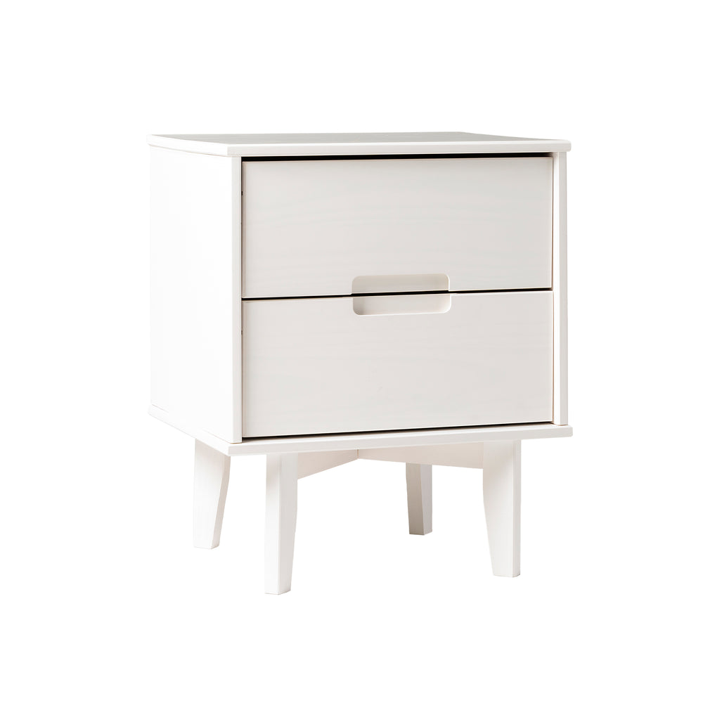 English Elm Walker Edison - Mid-Century Solid Pine 2-Drawer Nightstand White – Versatile Side Table with Cutout Handles and Storage B185P168918