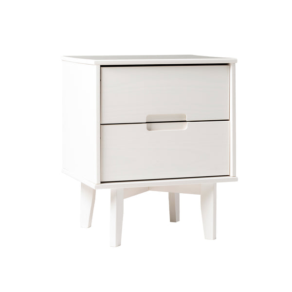 English Elm Walker Edison - Mid-Century Solid Pine 2-Drawer Nightstand White – Versatile Side Table with Cutout Handles and Storage B185P168918