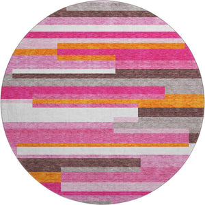 HomeRoots 8' Blush Orange & Gray Striped Round Rug - Washable, UV Protected, Soft & Stylish for Any Space 675759