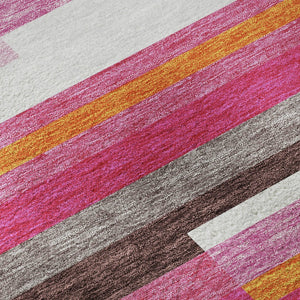 HomeRoots 8' Blush Orange & Gray Striped Round Rug - Washable, UV Protected, Soft & Stylish for Any Space 675759