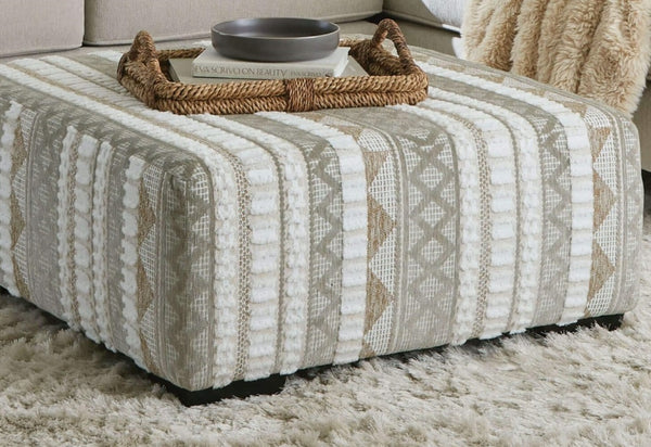 English Elm Contemporary Solid Wood Ottoman With Black Legs - Chic Beige/Ivory Chenille For Modern Spaces B2741P355168