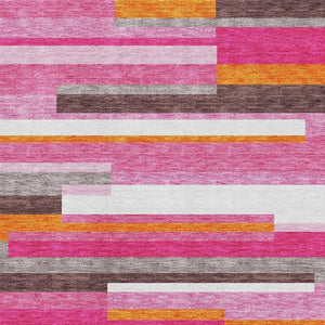 HomeRoots 8' X 10' Blush Orange & Gray Striped Washable Area Rug - Durable, Stain-Resistant, UV Protected Design! 675760