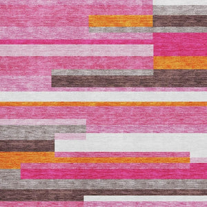 HomeRoots 9' X 12' Stylish Blush Orange & Gray Striped Washable Area Rug with UV Protection for Modern Homes 675761