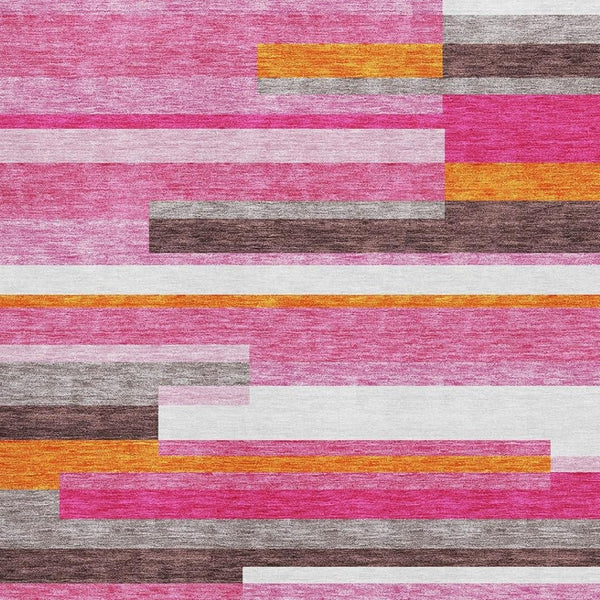 HomeRoots 9' X 12' Stylish Blush Orange & Gray Striped Washable Area Rug with UV Protection for Modern Homes 675761