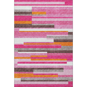 HomeRoots 10' X 14' Blush Orange & Gray Striped Washable Area Rug - Durable, Stylish, Perfect for Families! 675762