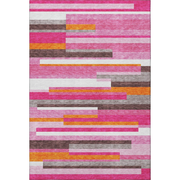 HomeRoots 10' X 14' Blush Orange & Gray Striped Washable Area Rug - Durable, Stylish, Perfect for Families! 675762