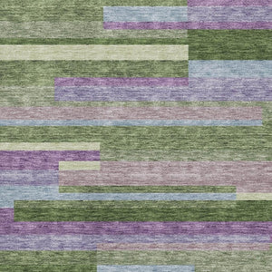 HomeRoots 8' X 10' Striped Area Rug in Artichoke Green, Purple & Blue - Washable, UV-Protected & Stain Resistant! 675766