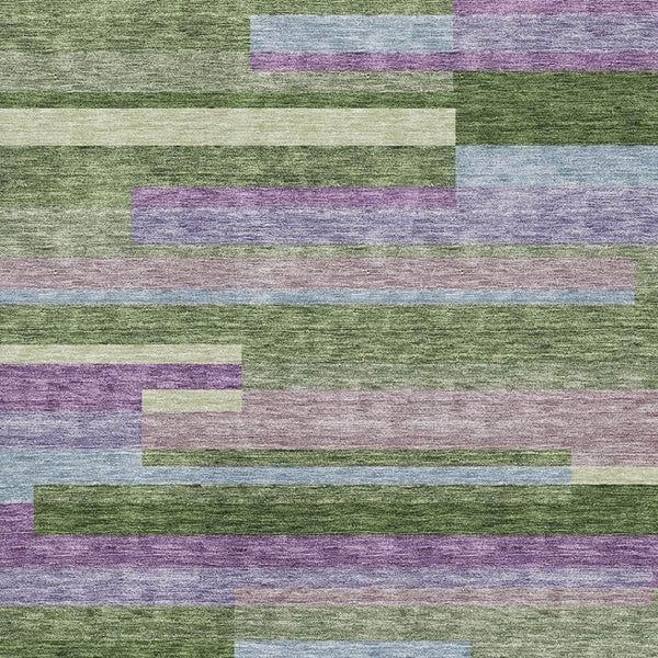 HomeRoots 8' X 10' Striped Area Rug in Artichoke Green, Purple & Blue - Washable, UV-Protected & Stain Resistant! 675766