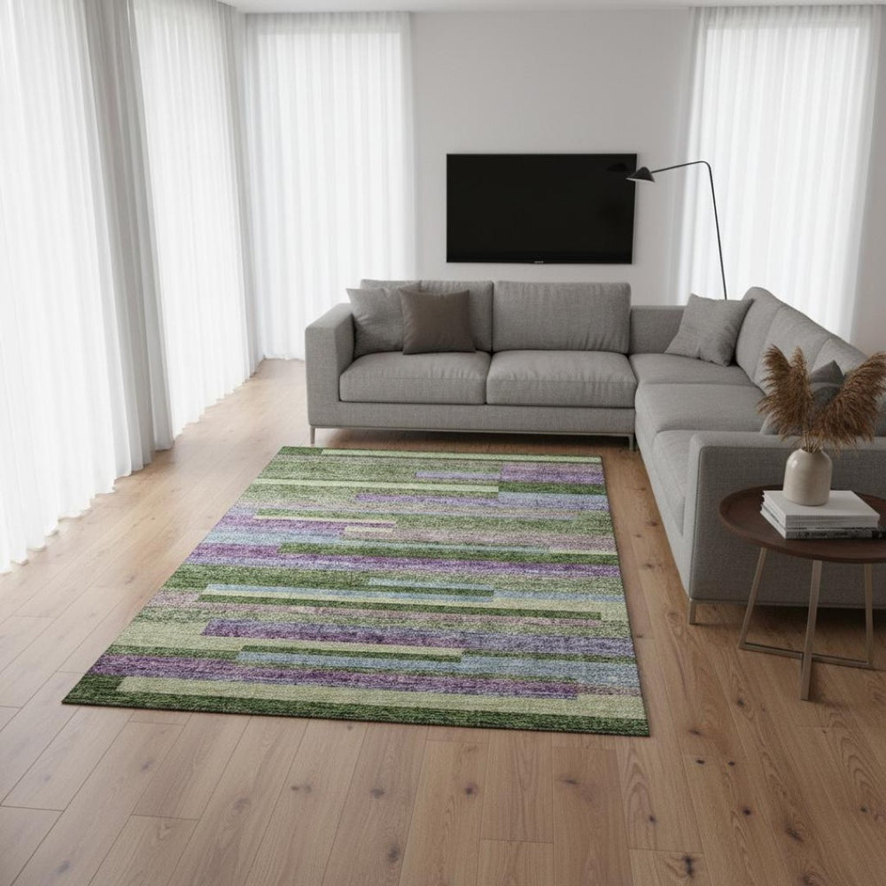 HomeRoots 9' X 12' Multicolor Striped Washable Area Rug with UV Protection - Durable Comfort for High-Traffic Spaces 675767