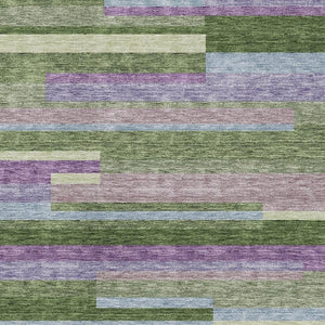 HomeRoots 10' X 14' Vibrant Artichoke Green, Purple & Blue Striped Washable Rug with UV Protection & Durability 675768