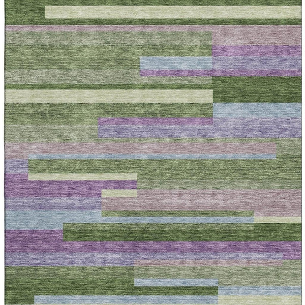 HomeRoots 10' X 14' Vibrant Artichoke Green, Purple & Blue Striped Washable Rug with UV Protection & Durability 675768