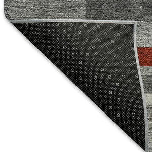 HomeRoots 10' X 14' Stylish Gray, Red & Silver Striped Washable Area Rug with UV Protection for Busy Homes 675774