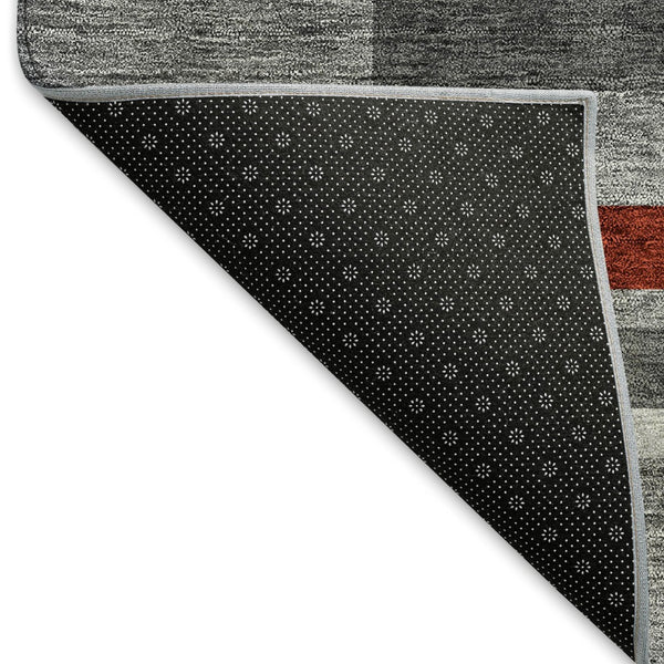 HomeRoots 10' X 14' Stylish Gray, Red & Silver Striped Washable Area Rug with UV Protection for Busy Homes 675774