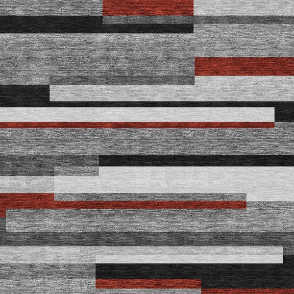 HomeRoots 10' X 14' Stylish Gray, Red & Silver Striped Washable Area Rug with UV Protection for Busy Homes 675774