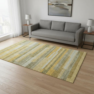 HomeRoots 5' X 8' Amber Ivory Gray Striped Area Rug – Washable, Stain-Resistant & UV Protected for Homes 675776