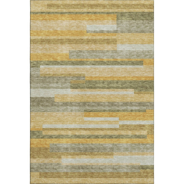 HomeRoots 5' X 8' Amber Ivory Gray Striped Area Rug – Washable, Stain-Resistant & UV Protected for Homes 675776