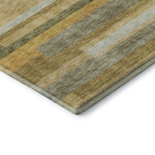 HomeRoots 5' X 8' Amber Ivory Gray Striped Area Rug – Washable, Stain-Resistant & UV Protected for Homes 675776